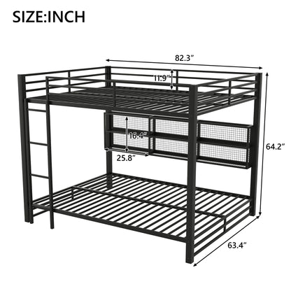 Queen over Queen bunk bed with 6 storage units, black metal frame, LED lighting HouseOfZazla on Tampa Home & Garden Store