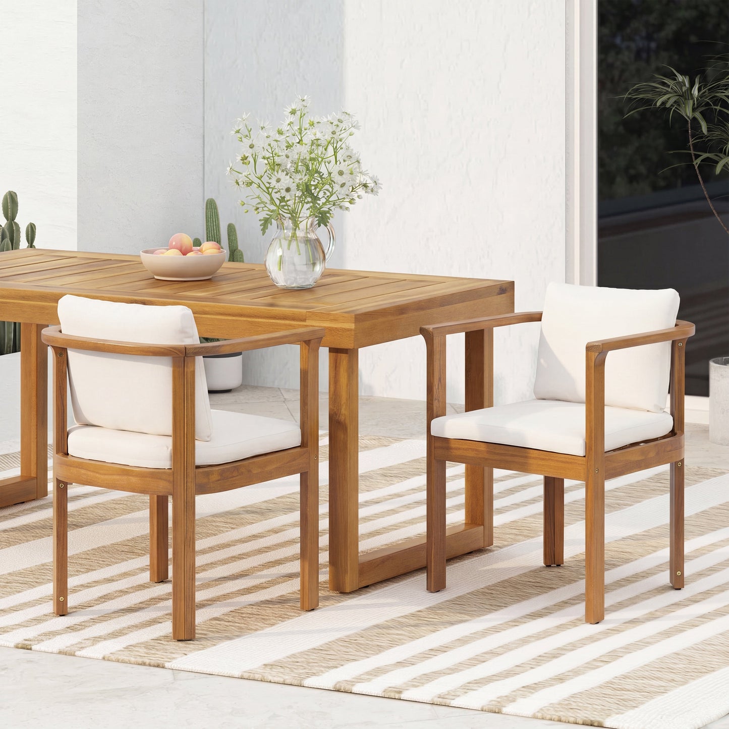 Set of 2 Curved Acacia Wood Outdoor Chairs