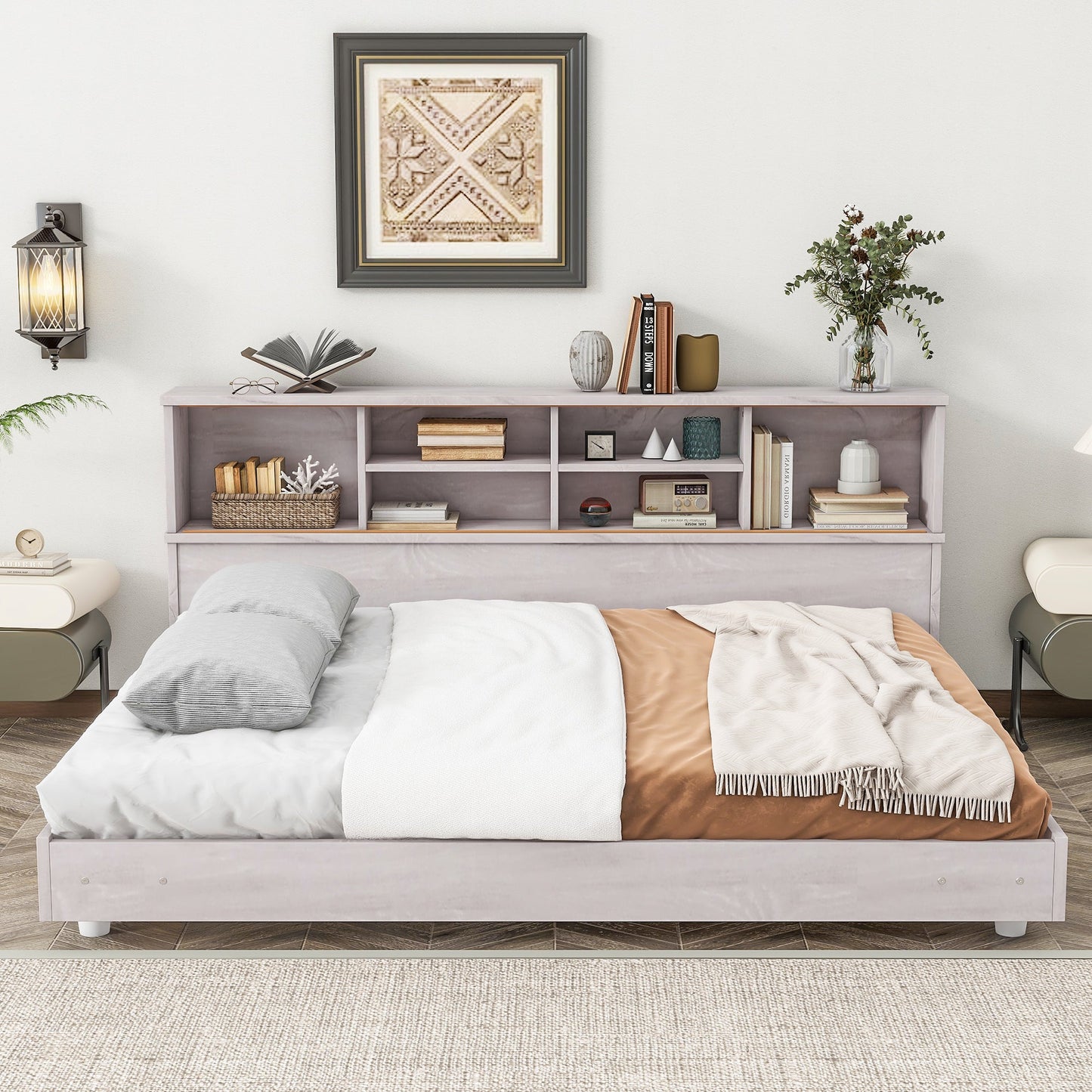 Full Size Daybed Frame with Storage Bookcases White Oak - Tampa Home & Garden Store