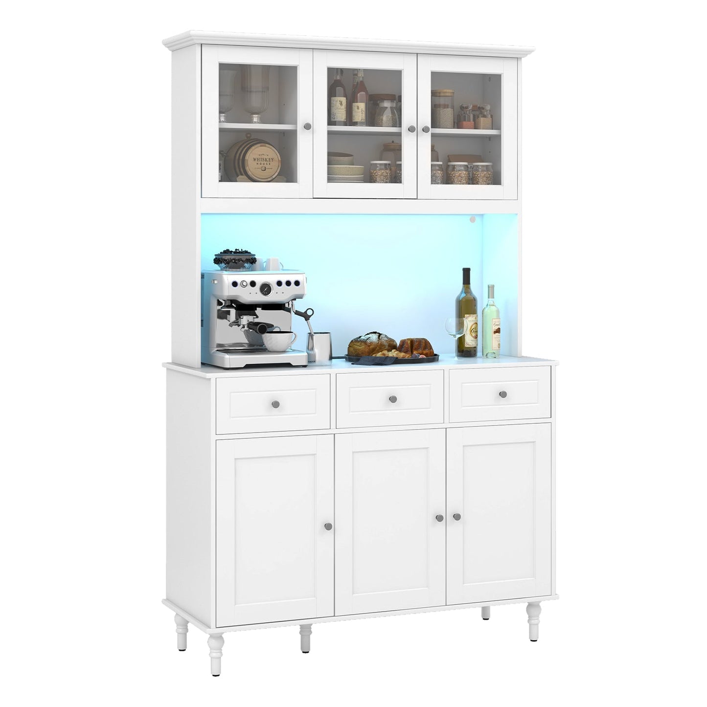 Armario de almacenamiento de despensa de cocina de 77 pulgadas con luces LED y tomas de corriente - Blanco