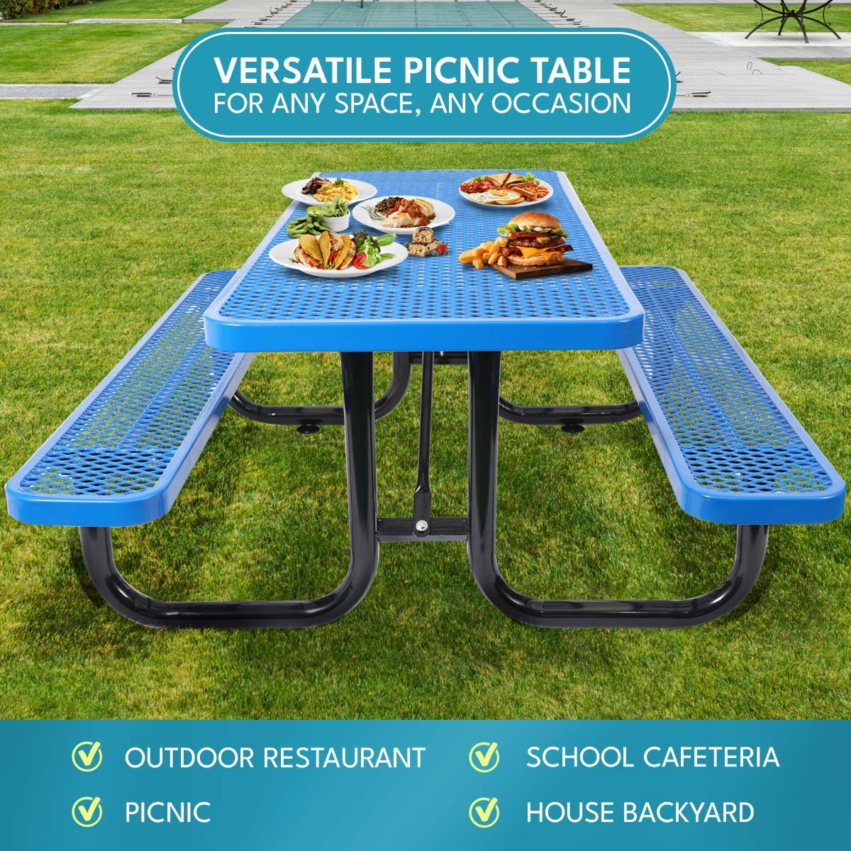 Outdoor Steel Picnic Table and an Umbrella Pole