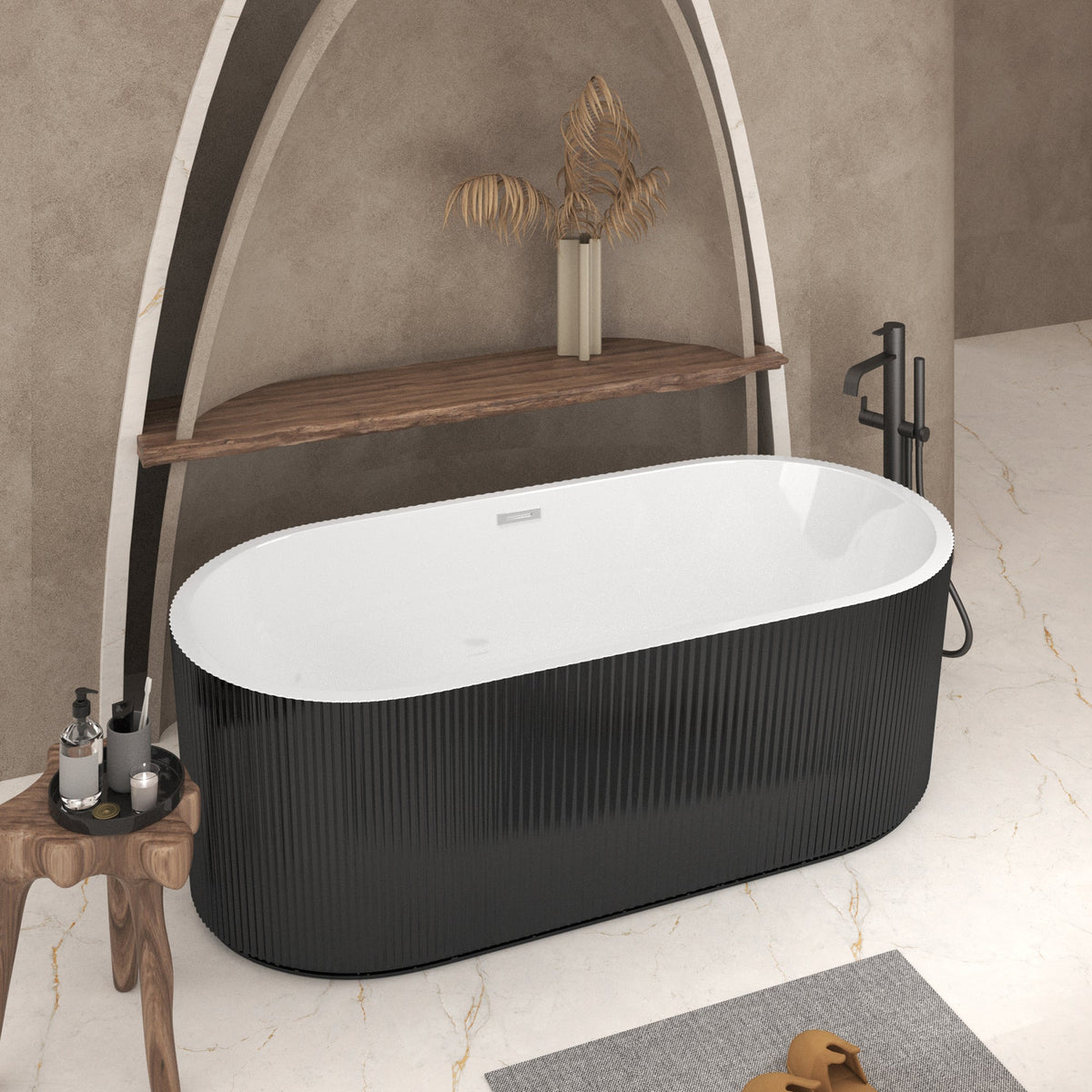 67 Inch Linear Acrylic Freestanding Tub white interior with black exterior by HouseOfZazla on Tampa Home & Garden Store