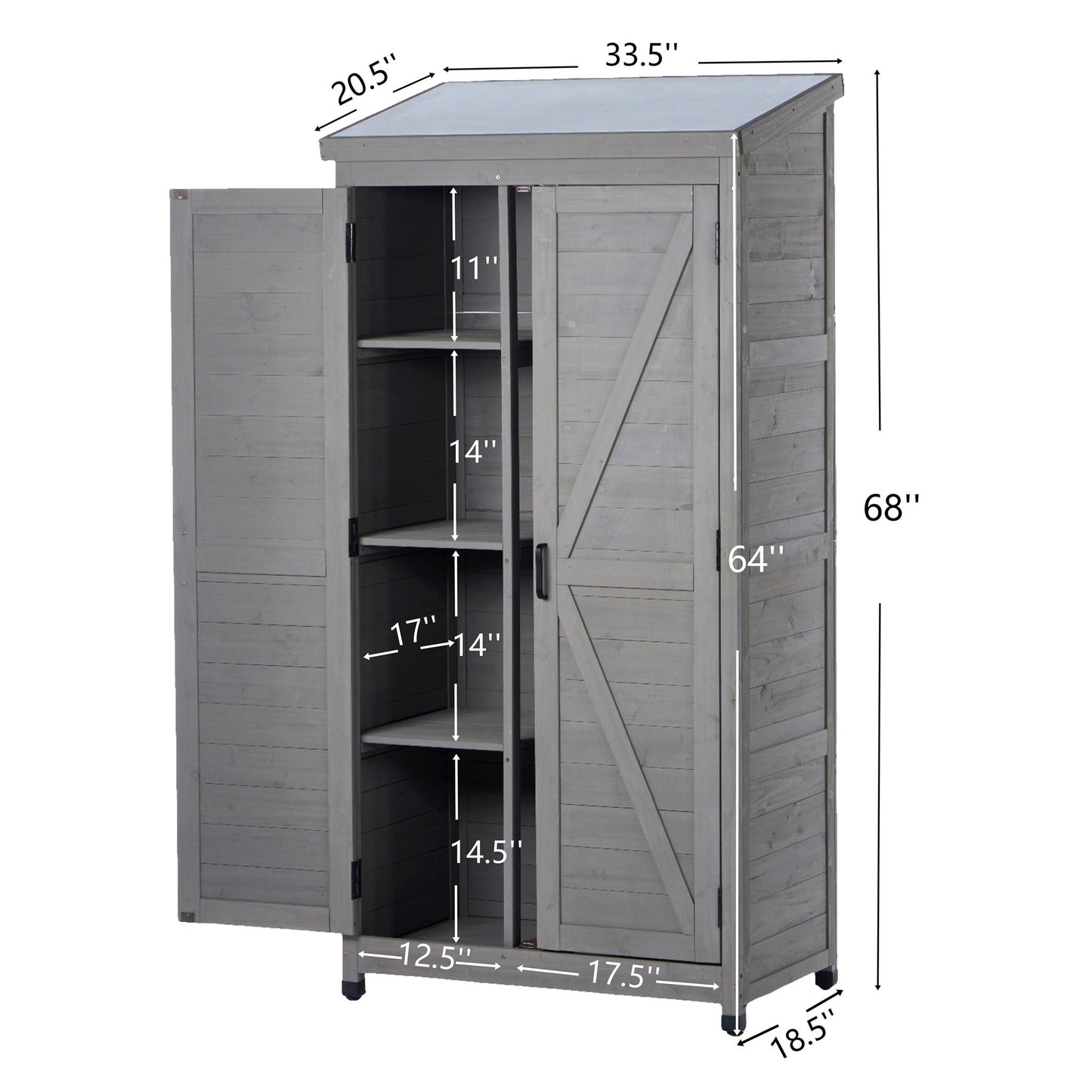 Outdoor Shed With Vertical Tool Cabinet and Shelf