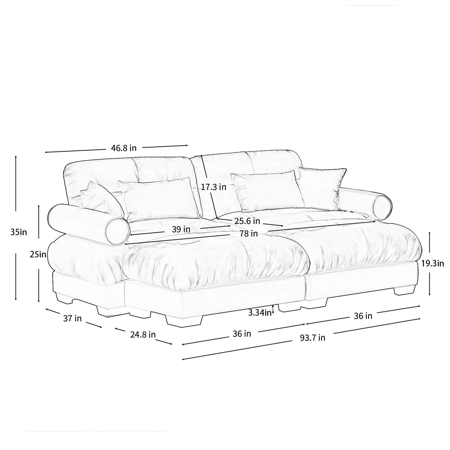 Modern Sectional Sofa with Ottoman and Pillows