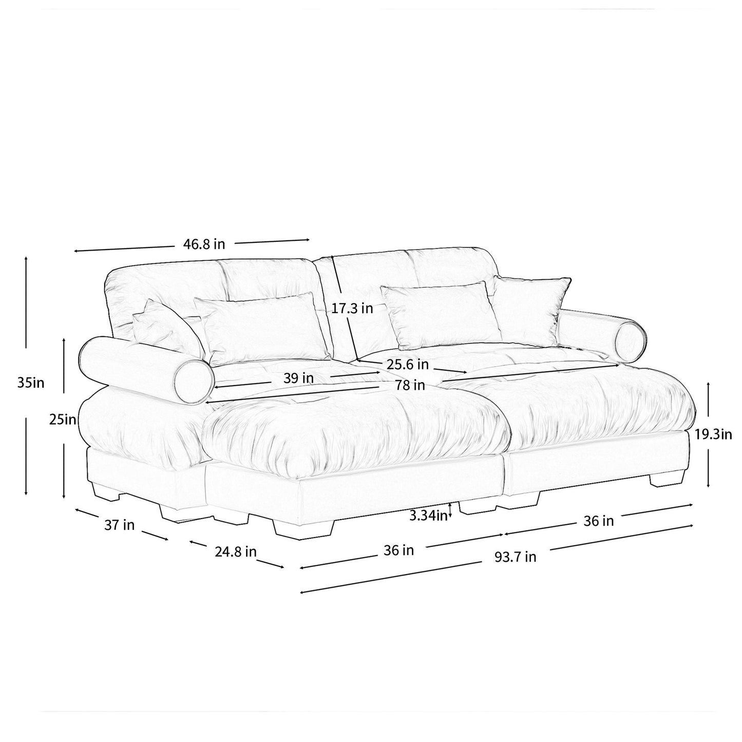 Oversized Modular Sofa with Movable Ottoman