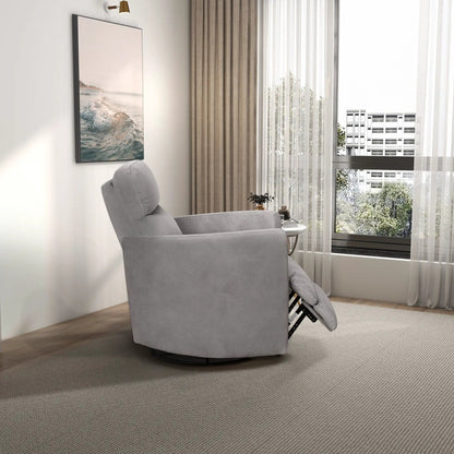 Lawson Swivel Glider Suede Recliner Chair Latte with plush suede upholstery on Tampa Home & Garden Store