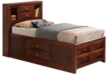 Modern Design Storage Bed with Bookcase Headboard in dark wood built-in drawers on Tampa Home & Garden Store