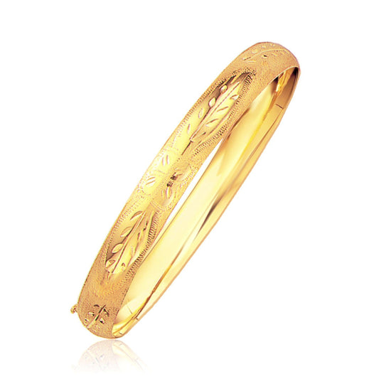 Classic floral carved 14k yellow gold bangle bracelet, 8.0mm, by Bids.com on Tampa Home & Garden Store