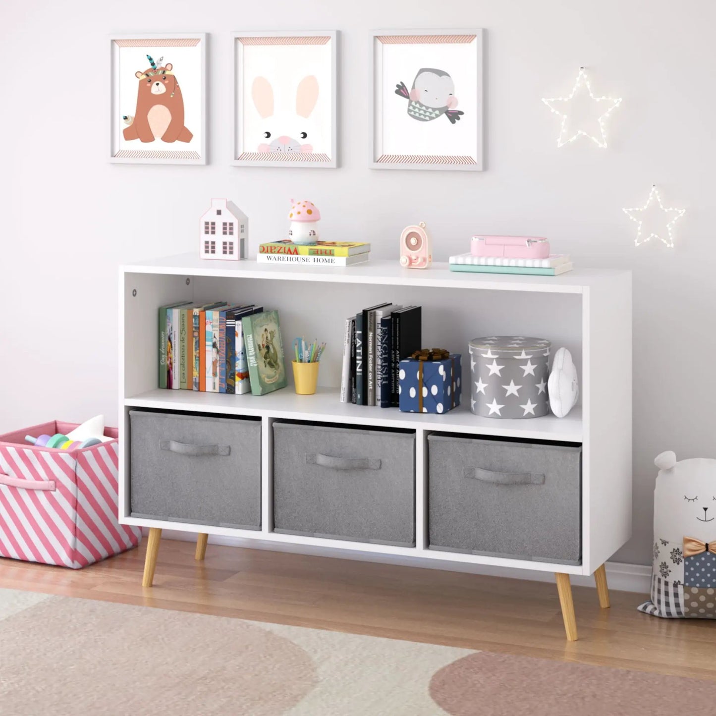 Bookcase with Collapsible Drawers Book Display