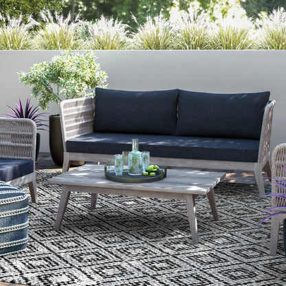 Santiago outdoor sofa slate gray with 2 wicker chairs by Unique Piece Furniture on gray rug on Tampa Home & Garden Store