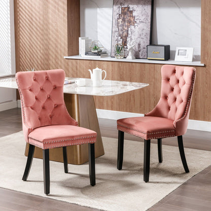 Tufted dining chairs set pink velvet with nailhead trim, 2 chairs, black legs on Tampa Home & Garden Store