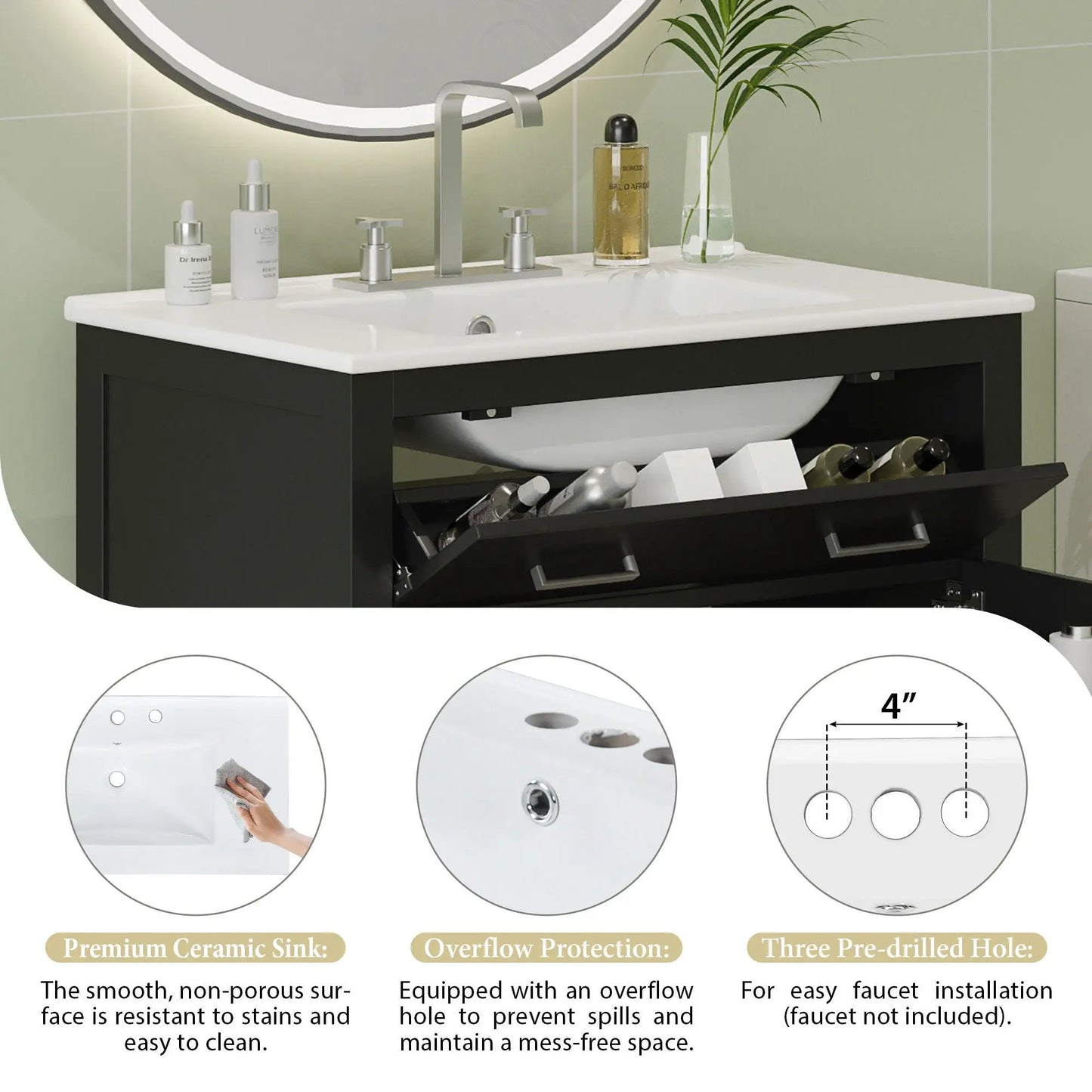 Bathroom Vanity Ceramic Sink and Soft Close Doors