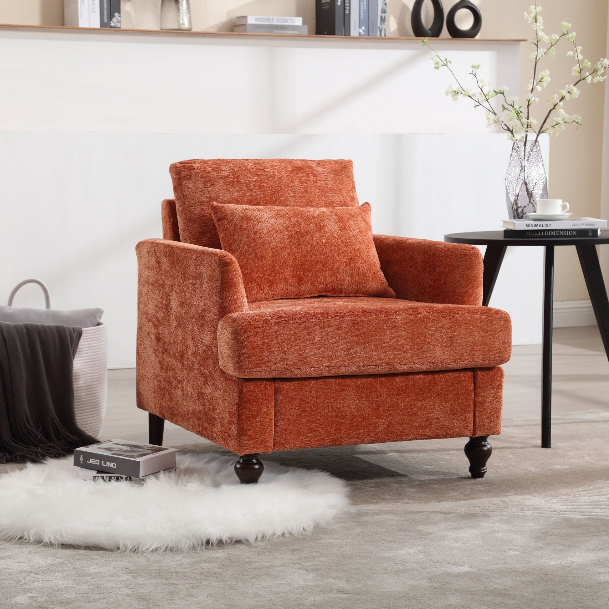 Modern Mid Century Wood Frame Armchair with tufted burnt orange upholstery by HouseOfZazla on Tampa Home & Garden Store