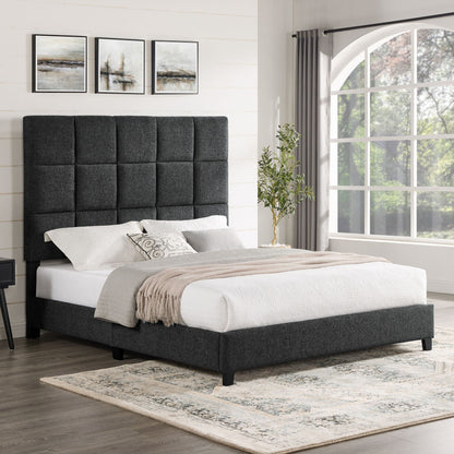 Square Upholstered Headboard and Platform Bed