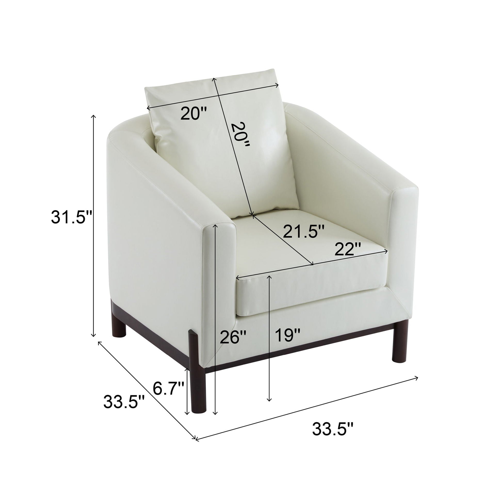 Anurudh Barrel Club Upholstered Chair, cream leather with dark wood legs on Tampa Home & Garden Store