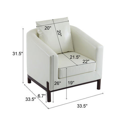 Anurudh Barrel Club Upholstered Chair, cream leather with dark wood legs on Tampa Home & Garden Store
