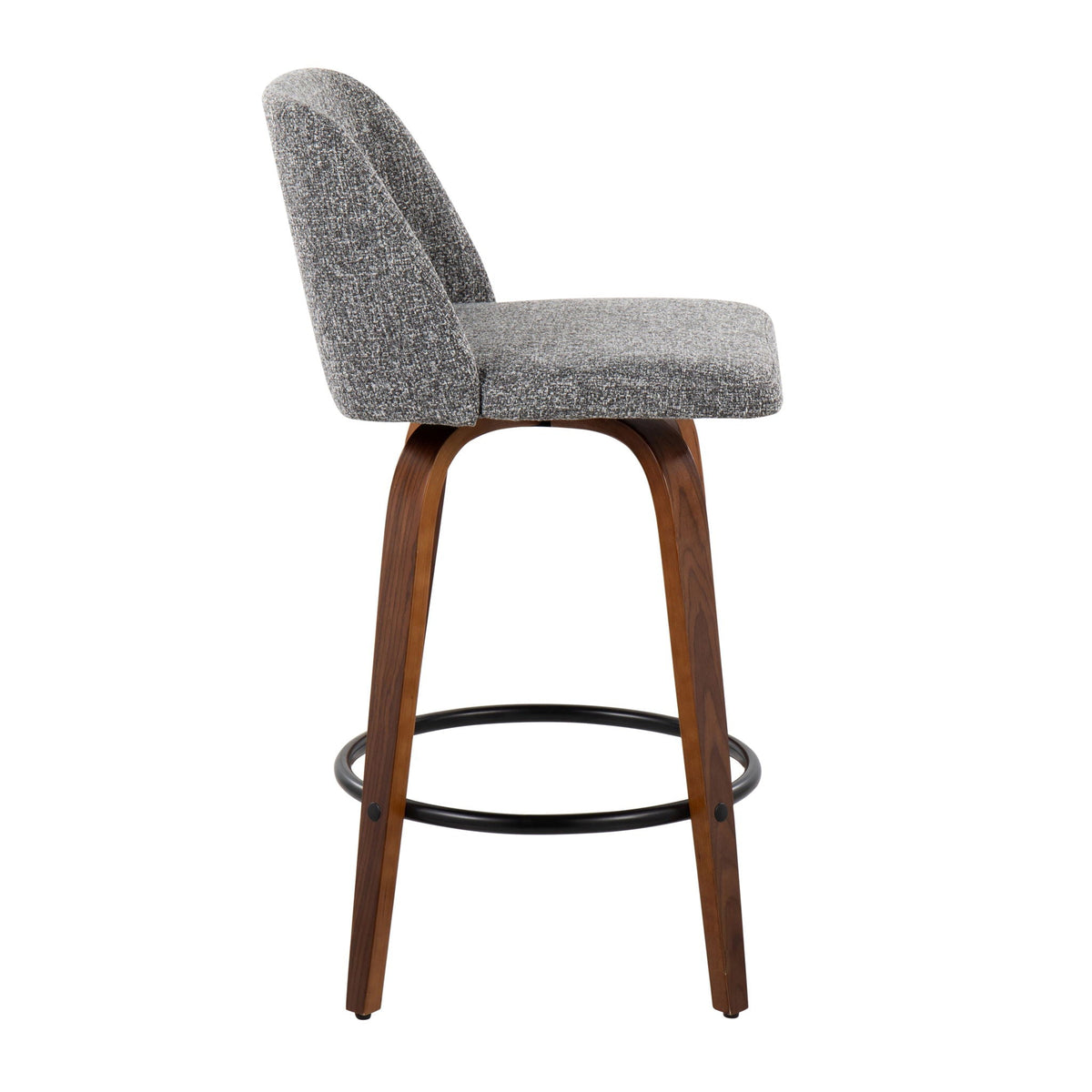Toriano counter stool set of 2, grey fabric, wood curved legs with ring footrest on Tampa Home & Garden Store