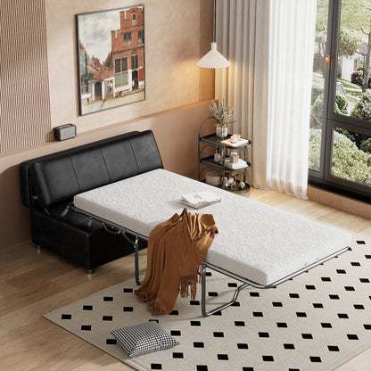 Twin size folding ottoman sleeper bed with mattress in black faux leather by HouseOfZazla on Tampa Home & Garden Store