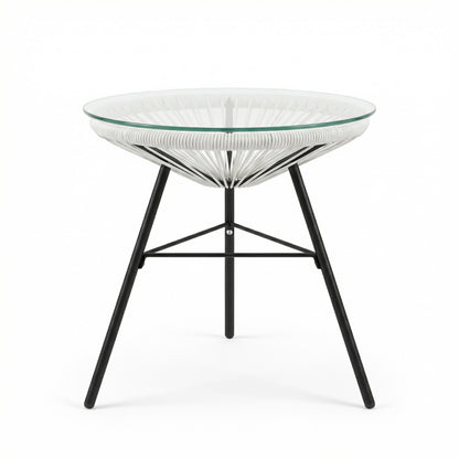 Outdoor Synthetic Wicker Glass Side Table