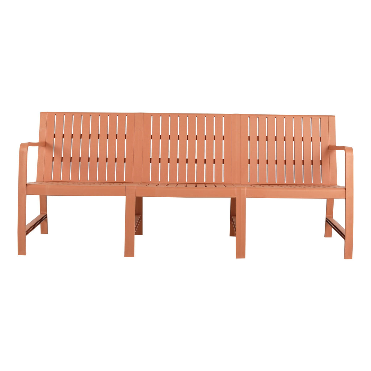 Orange waterproof two-piece outdoor patio bench set with slatted back on Tampa Home & Garden Store
