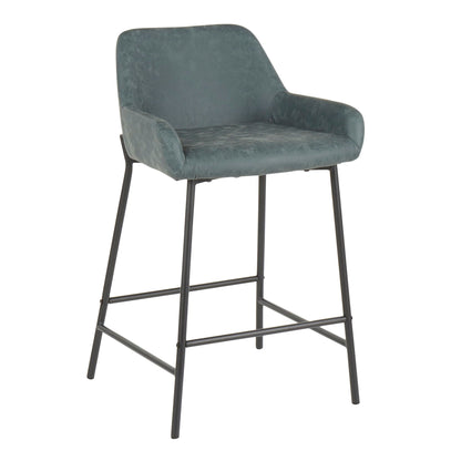 Counter stool set with upholstered teal seat and black metal legs by HouseOfZazla on Tampa Home & Garden Store