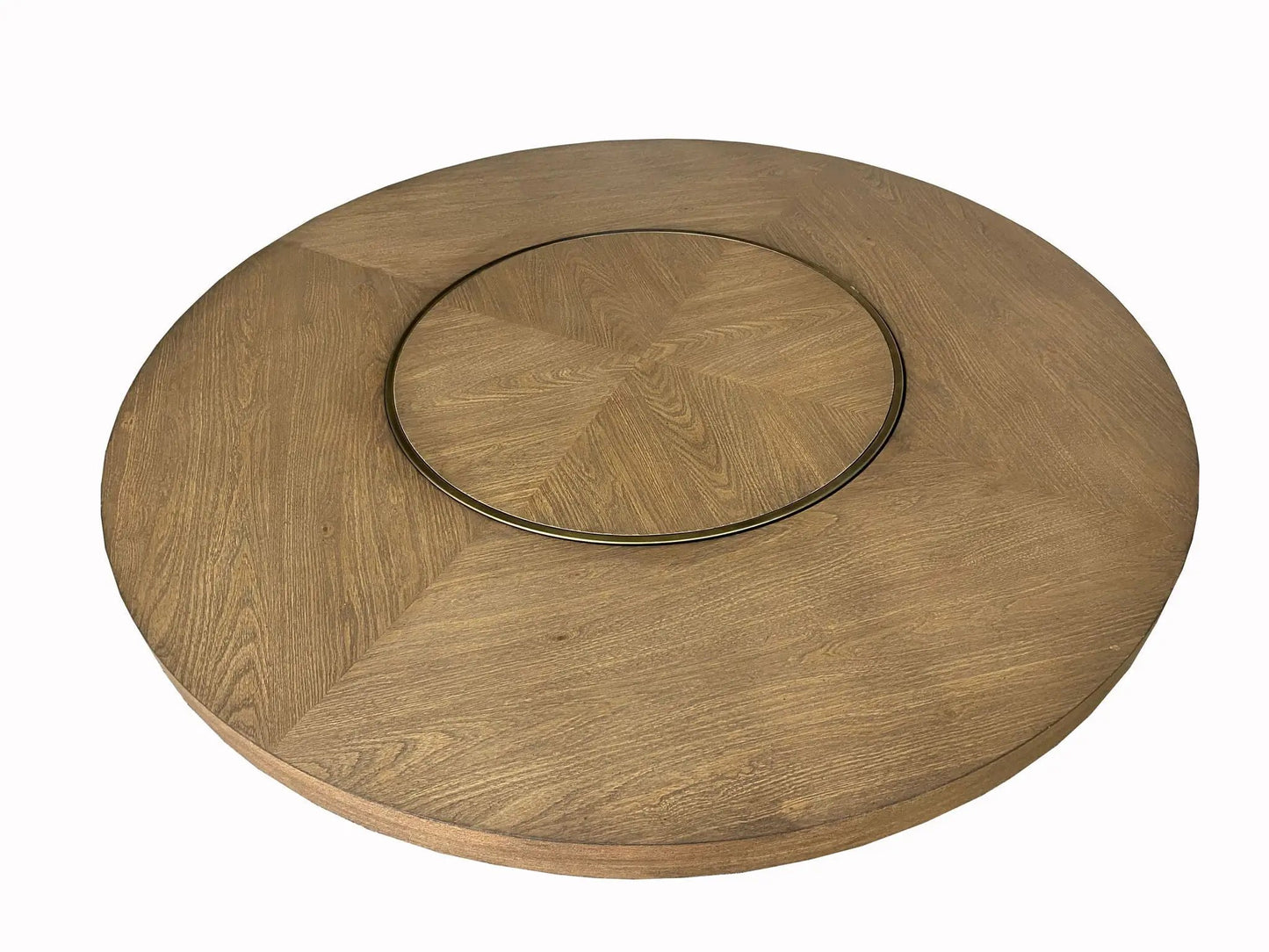 Elegant Round Dining Table with warm wood finish and inner circular metal ring on Tampa Home & Garden Store