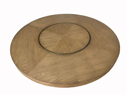 Elegant Round Dining Table with warm wood finish and inner circular metal ring on Tampa Home & Garden Store