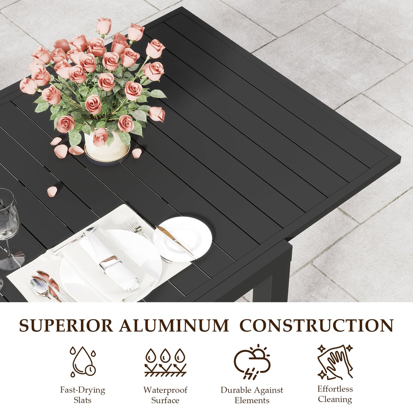 Extendable Aluminum Outdoor Dining Table for Home
