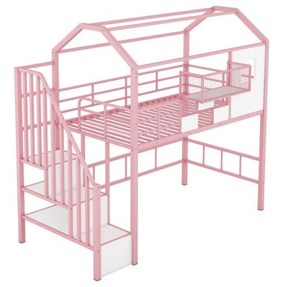 Pink metal loft bed with roof frame, storage box, guardrails and ladder by HouseOfZazla on Tampa Home & Garden Store