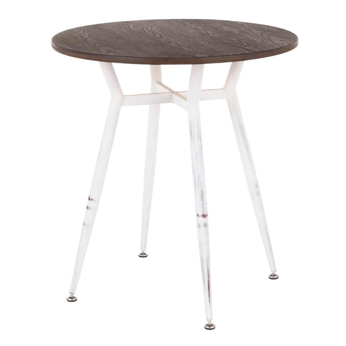 Industrial round dinette table with dark brown wood top and white legs on Tampa Home & Garden Store