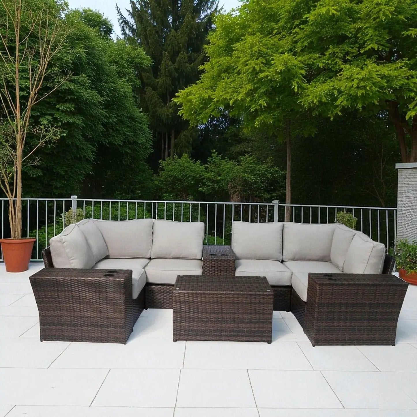 Outdoor Wicker Sectional with Weather Cushions