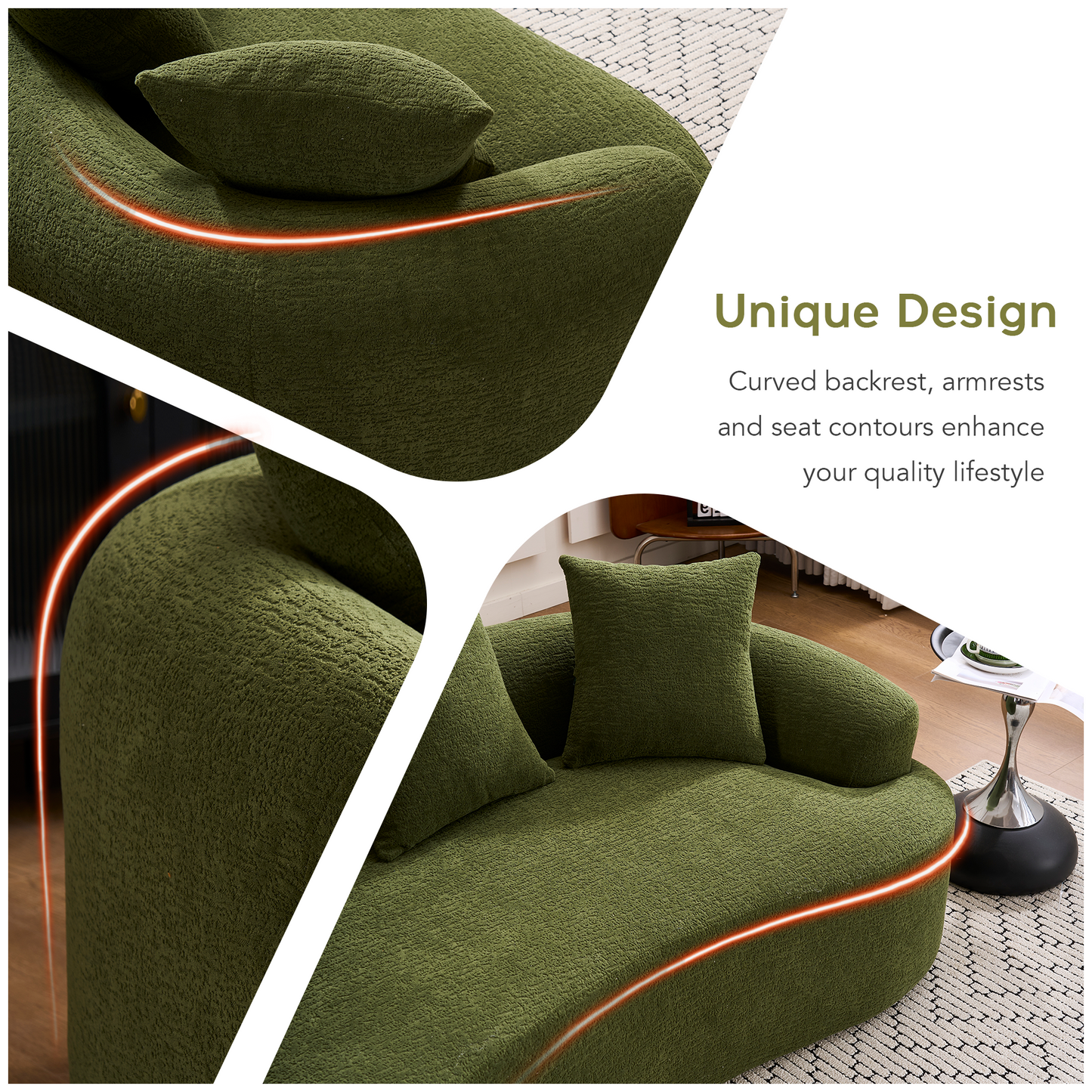 Modern Curved Chenille And Compression Loveseat