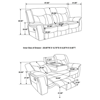 Hudson Gray Reclining Sofa and Pillow Top Arms