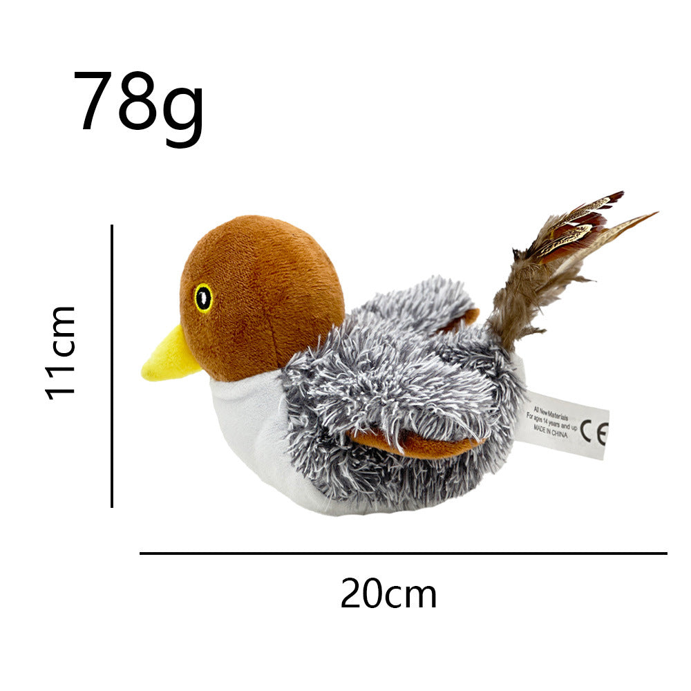 Interactive Cat Plush Toy Duck, grey body with brown head and yellow beak, USB rechargeable on Tampa Home & Garden Store