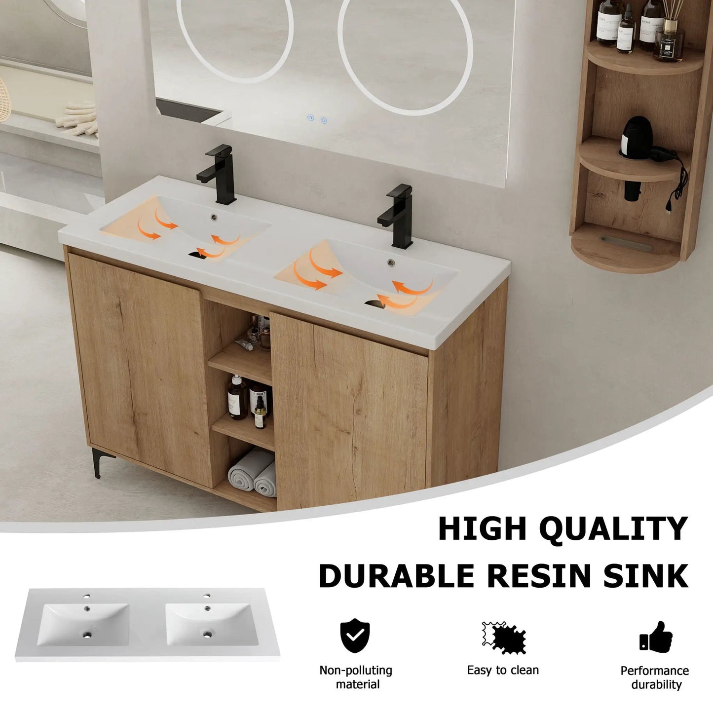Elegant 48 Inch Vanity With Double Resin Sink