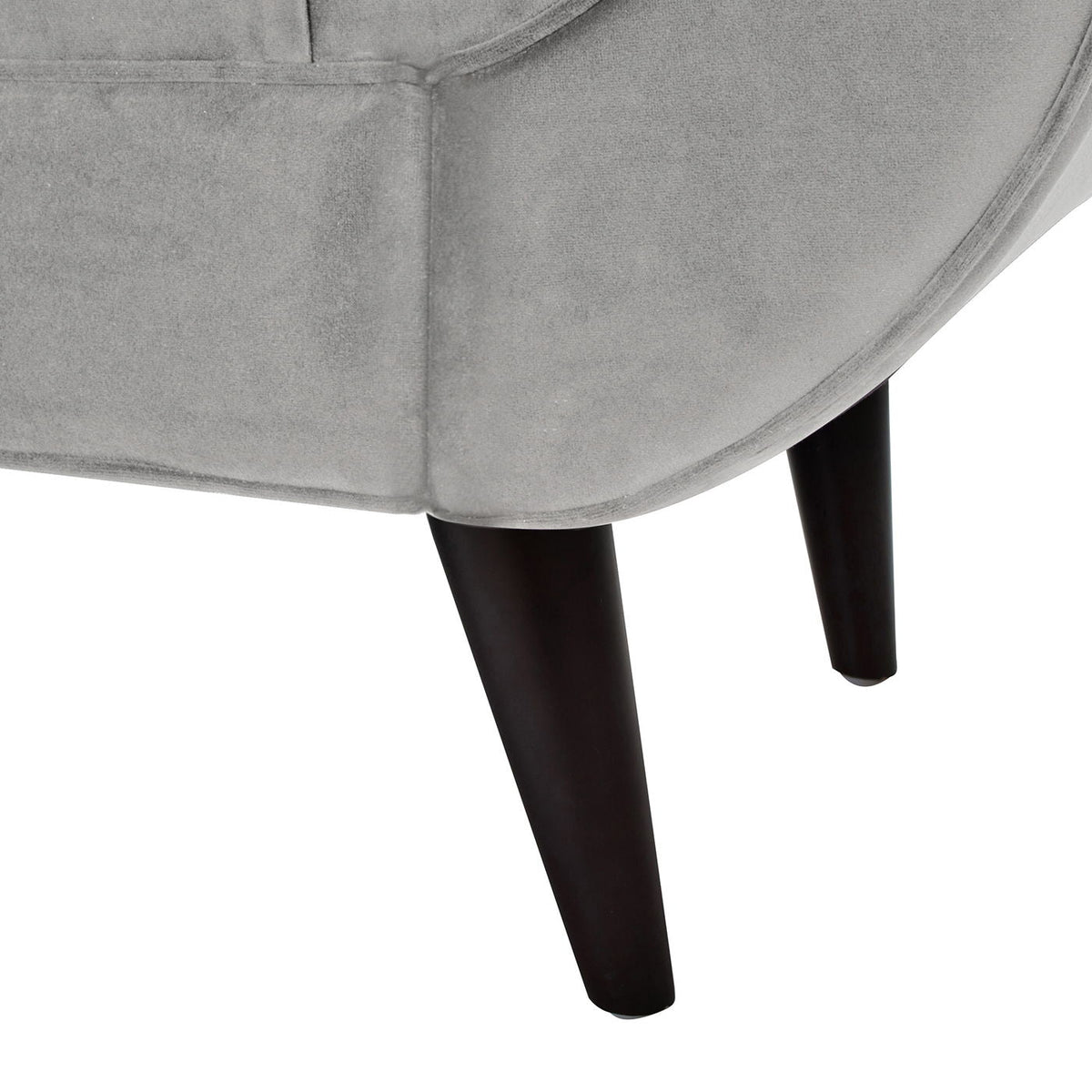 Tufted flared-arm entryway bench gray velvet upholstery with dark wood legs HouseOfZazla on Tampa Home & Garden Store