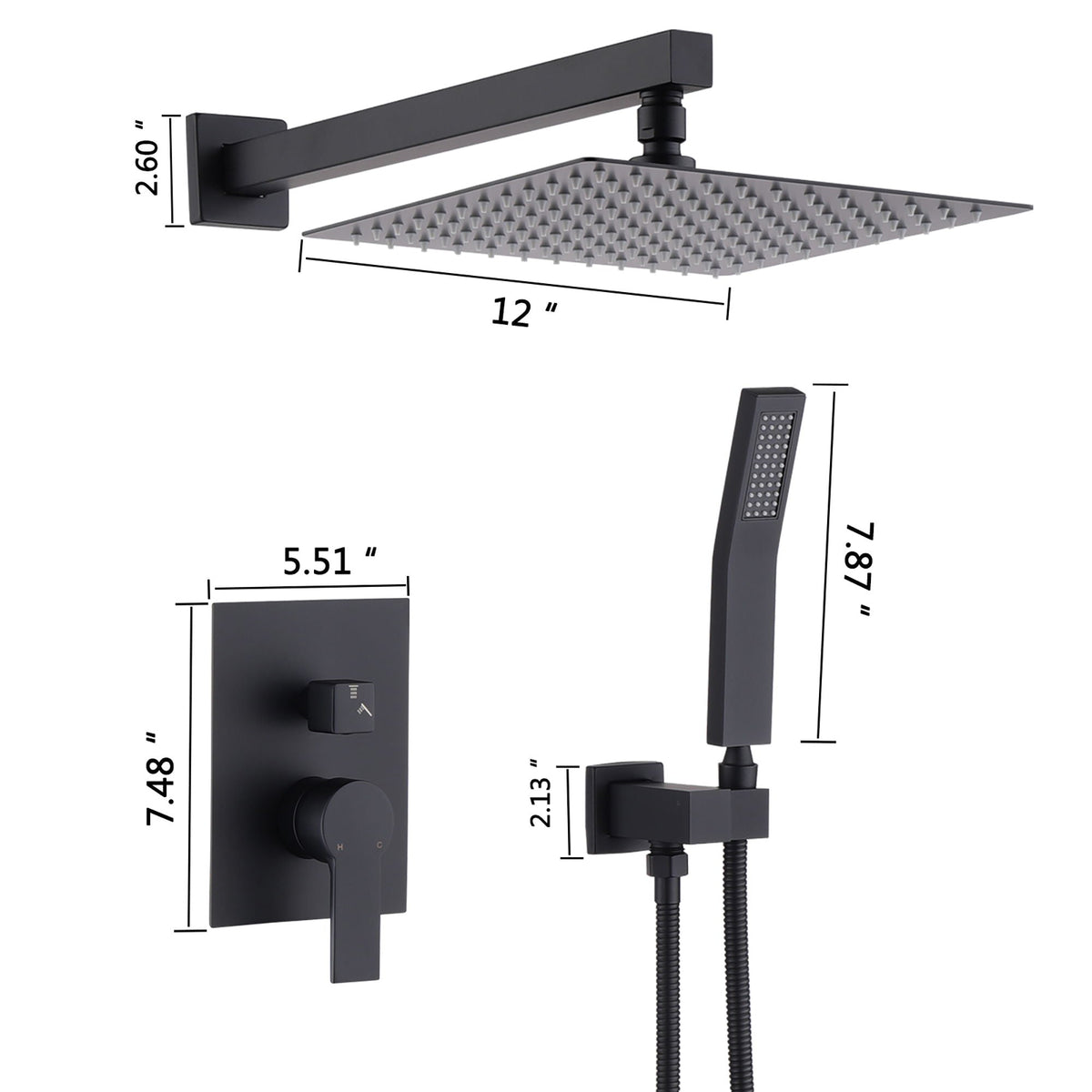 12in ceiling mount shower system with rain mixer and handheld, matte black by HouseOfZazla on Tampa Home & Garden Store