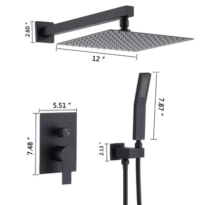 12in ceiling mount shower system with rain mixer and handheld, matte black by HouseOfZazla on Tampa Home & Garden Store
