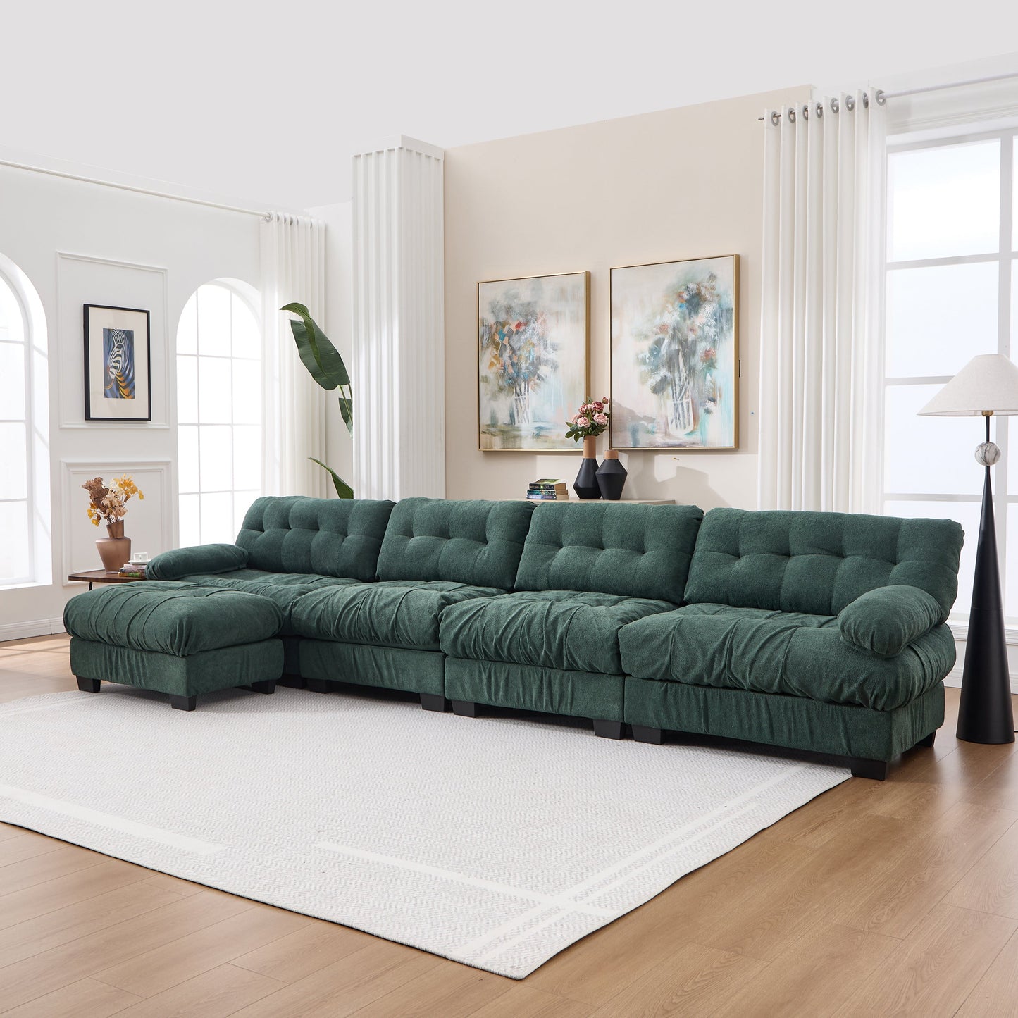 HouseOfZazla modular sectional Cloud Couch in deep green tufted fabric with plush cushions on Tampa Home & Garden Store