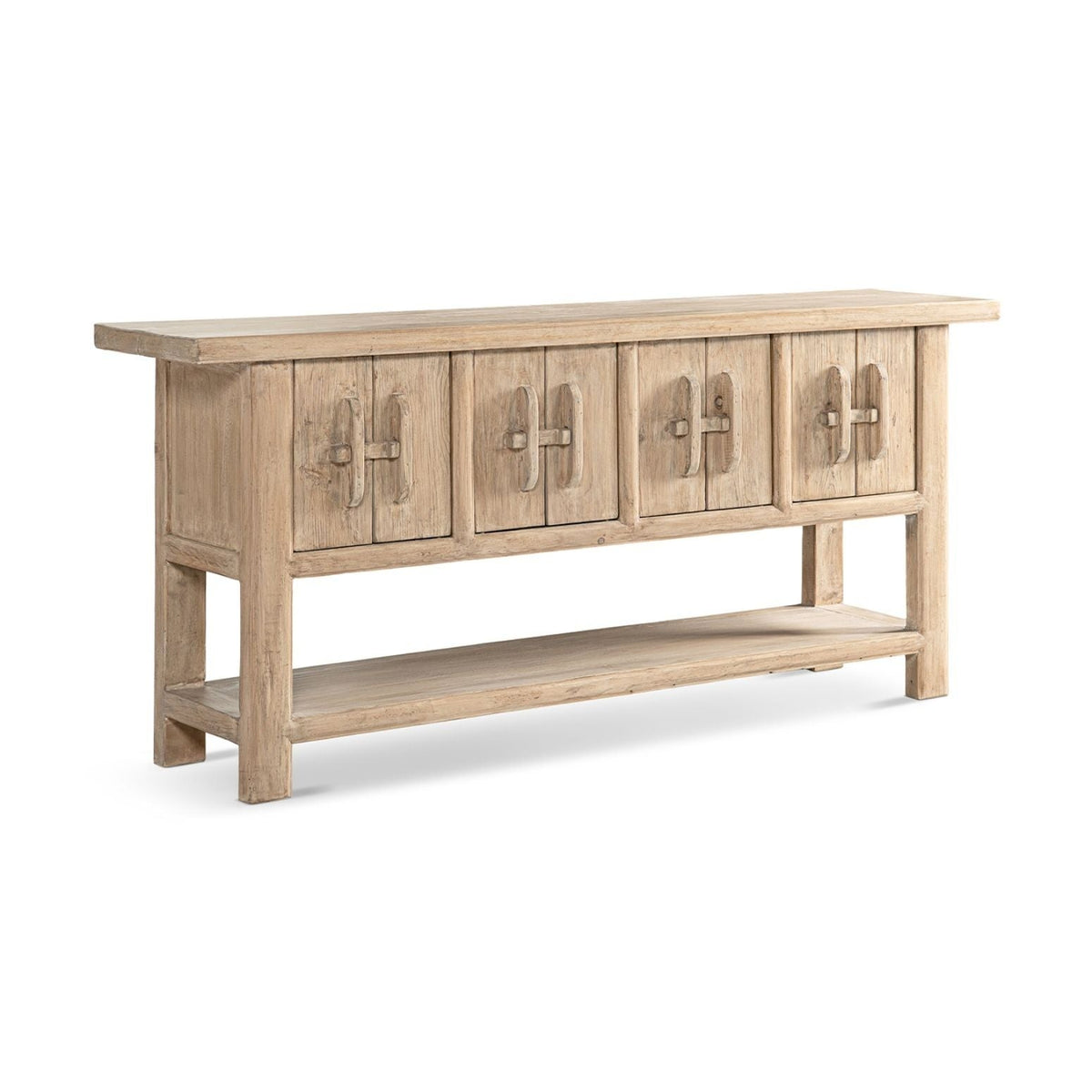 Reclaimed pine sideboard with lower shelf, natural finish, four doors on Tampa Home & Garden Store