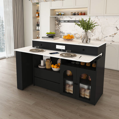 Kitchen Island with Extendable Rotating Table