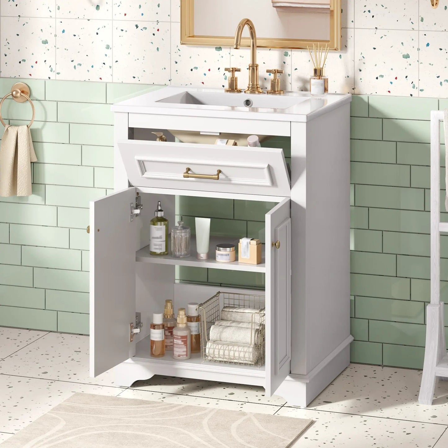 Bathroom Vanity With Integrated Sink and Cabinet