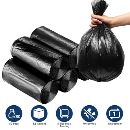 GemGear black trash bags, 5 rolls (50 bags), 3.5 gal capacity, unscented, leak-resistant liners on Tampa Home & Garden Store