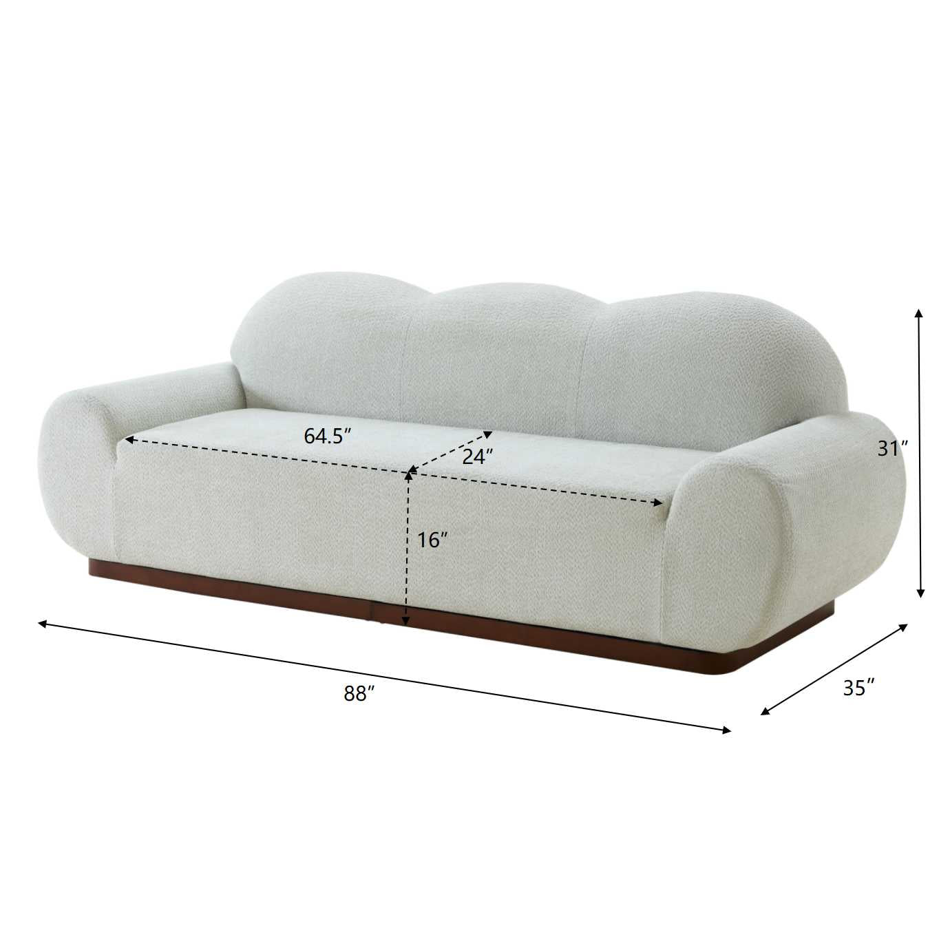 88in Cloud and Curved 3 Seater Light Boucle Sofa