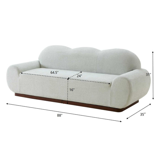HouseOfZazla 88in round-arm cloud curved 3-seat boucle sofa in off-white with wooden base on Tampa Home & Garden Store