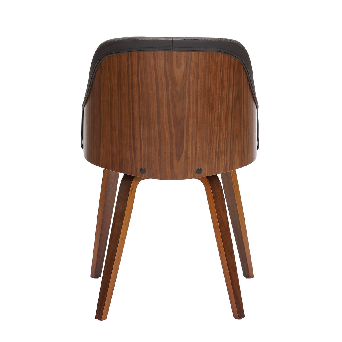 Mid Century Modern arm chair with wood veneer back and black upholstered top edge on Tampa Home & Garden Store