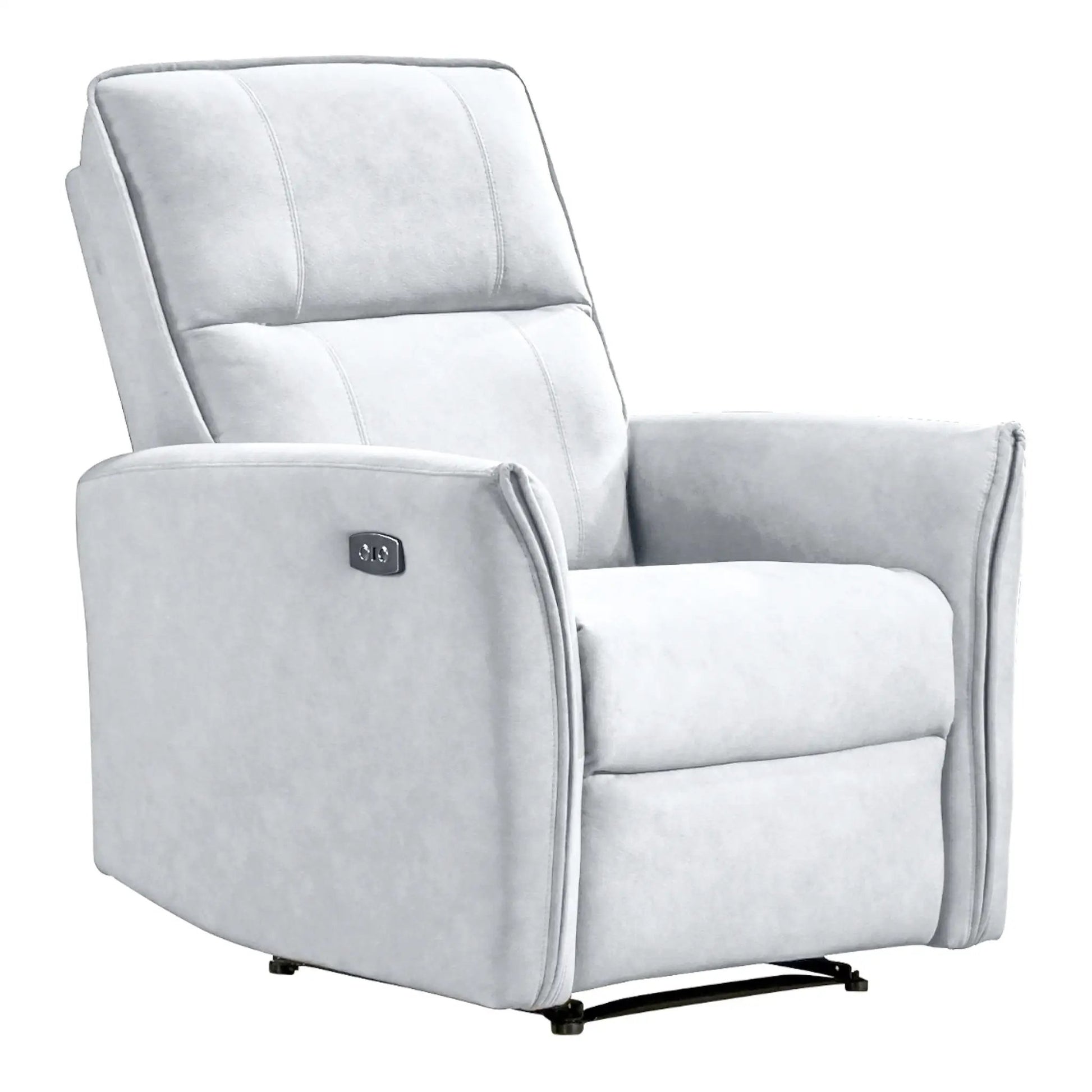 Asheville suede recliner chair by Unique Piece Furniture, light gray upholstery on Tampa Home & Garden Store
