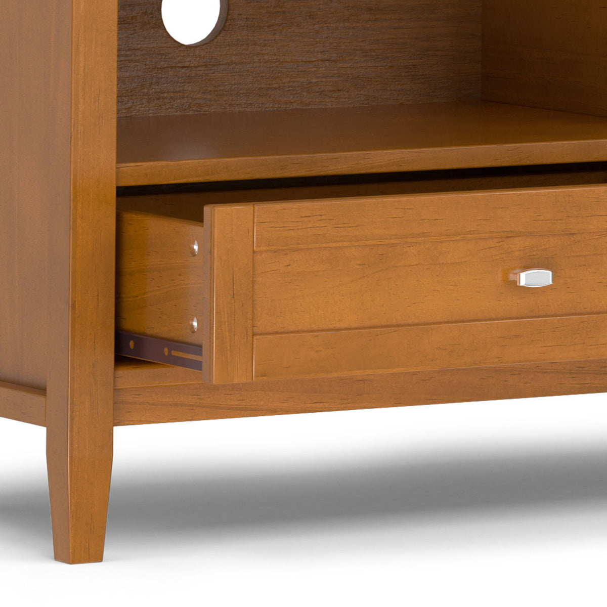 Shaker TV stand and solid wood media console in warm honey oak finish on Tampa Home & Garden Store