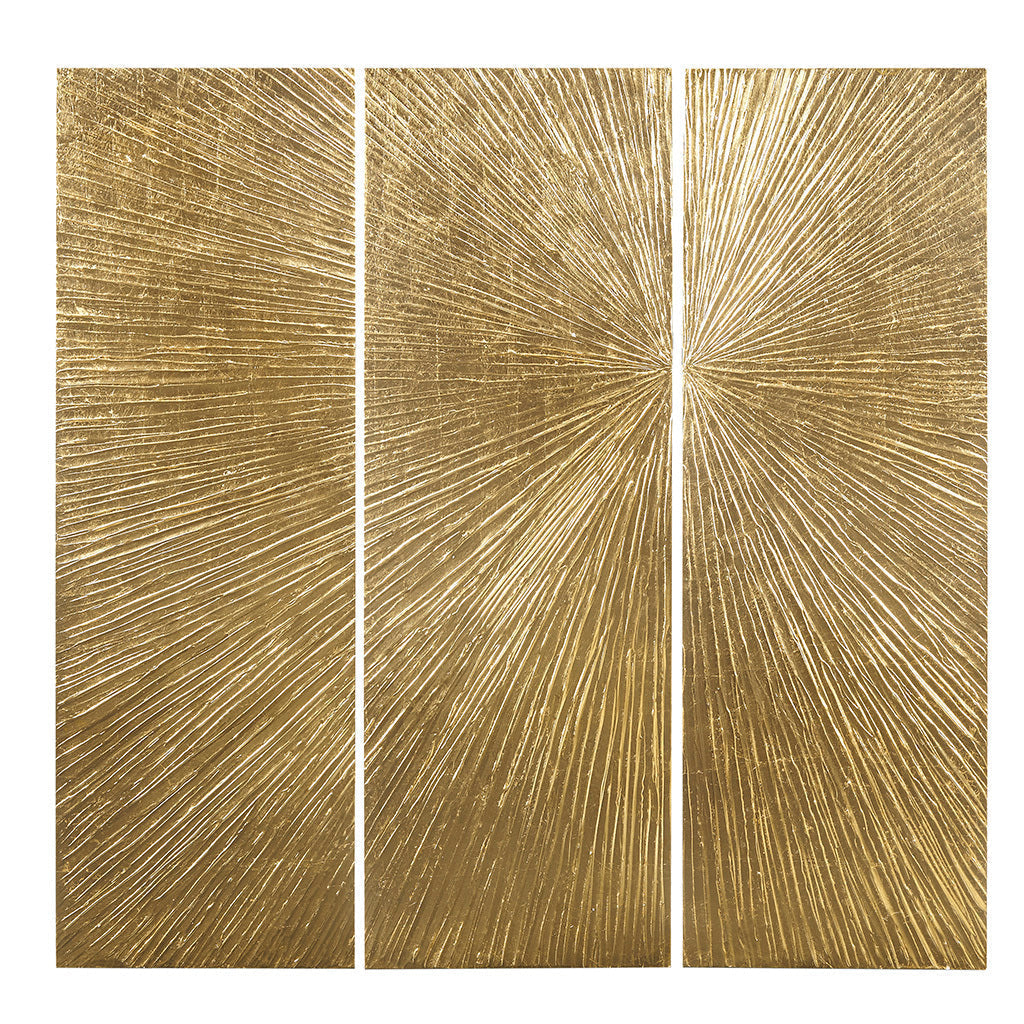 Lumina Aurea Signature Sunburst Hand-Painted Triptych wall art, gold 3-panel artwork on Tampa Home & Garden Store