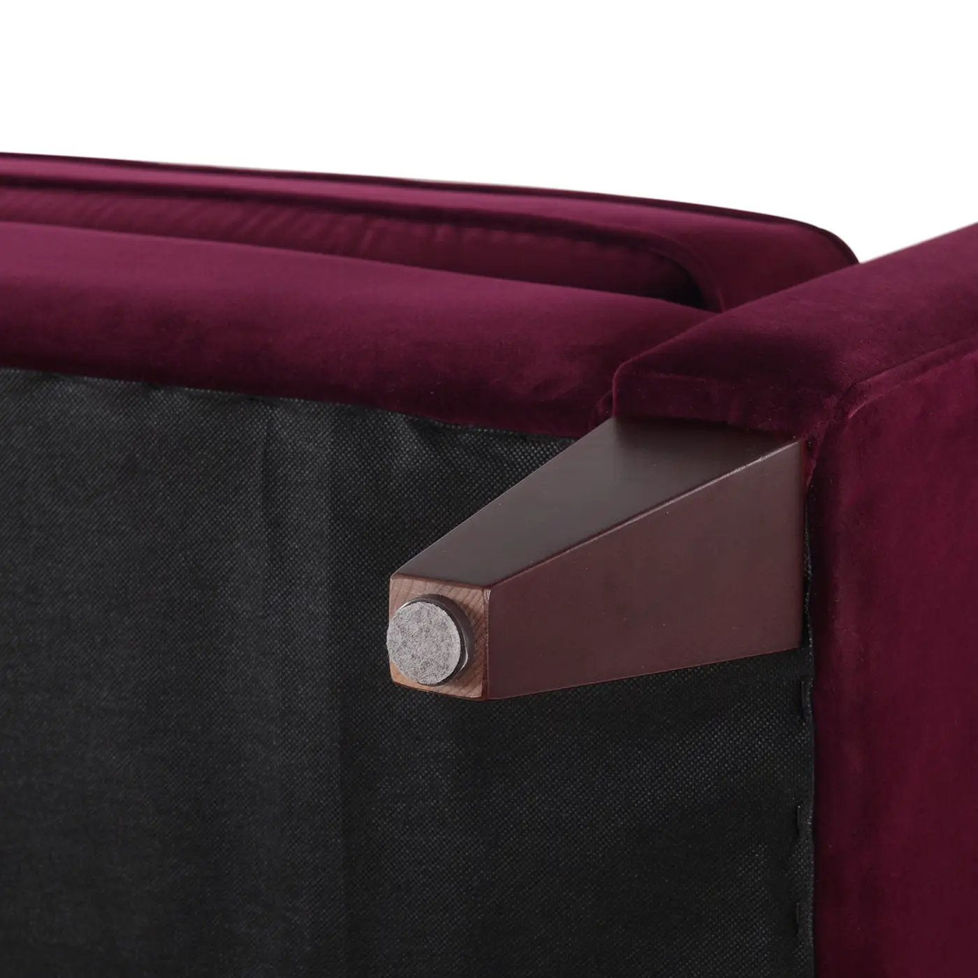 Jack Modern Tuxedo Tufted Sofa burgundy velvet with dark wood armrest by Unique Piece Furniture on Tampa Home & Garden Store